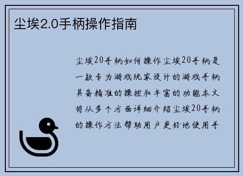 尘埃2.0手柄操作指南